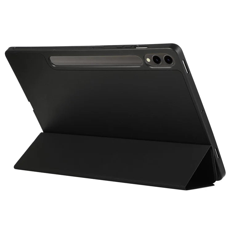 For Samsung Galaxy Tab S9+ / S9 FE+ Case Solid Color Tri-Fold Stand Anti-Drop PU Tablet Cover with Pencil Slot