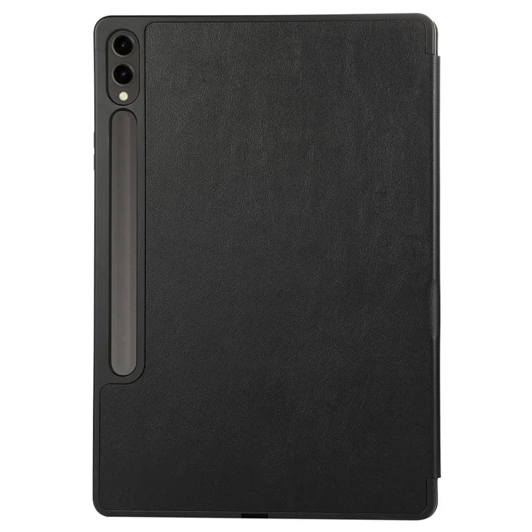 For Samsung Galaxy Tab S9+ / S9 FE+ Case Solid Color Tri-Fold Stand Anti-Drop PU Tablet Cover with Pencil Slot