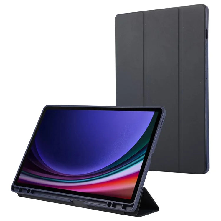 For Samsung Galaxy Tab S9+ / S9 FE+ Case Solid Color Tri-Fold Stand Anti-Drop PU Tablet Cover with Pencil Slot