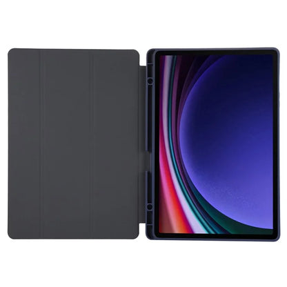 For Samsung Galaxy Tab S9+ / S9 FE+ Case Solid Color Tri-Fold Stand Anti-Drop PU Tablet Cover with Pencil Slot