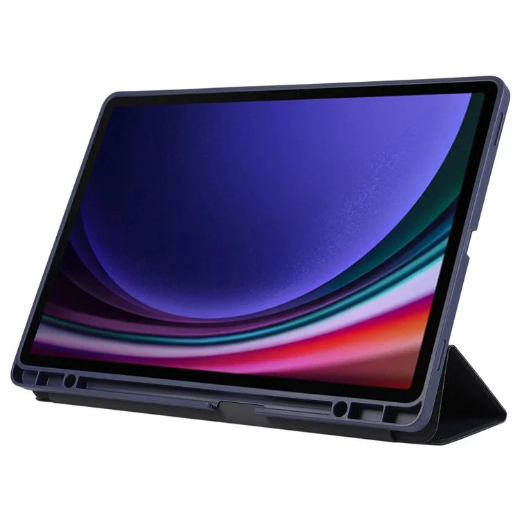 For Samsung Galaxy Tab S9+ / S9 FE+ Case Solid Color Tri-Fold Stand Anti-Drop PU Tablet Cover with Pencil Slot