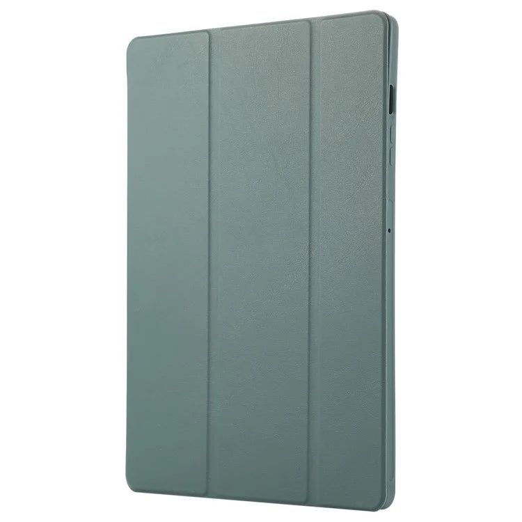 For Samsung Galaxy Tab S9+ / S9 FE+ Case Solid Color Tri-Fold Stand Anti-Drop PU Tablet Cover with Pencil Slotish Green