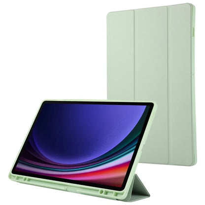 For Samsung Galaxy Tab S9+ / S9 FE+ Case Solid Color Tri-Fold Stand Anti-Drop PU Tablet Cover with Pencil Slot