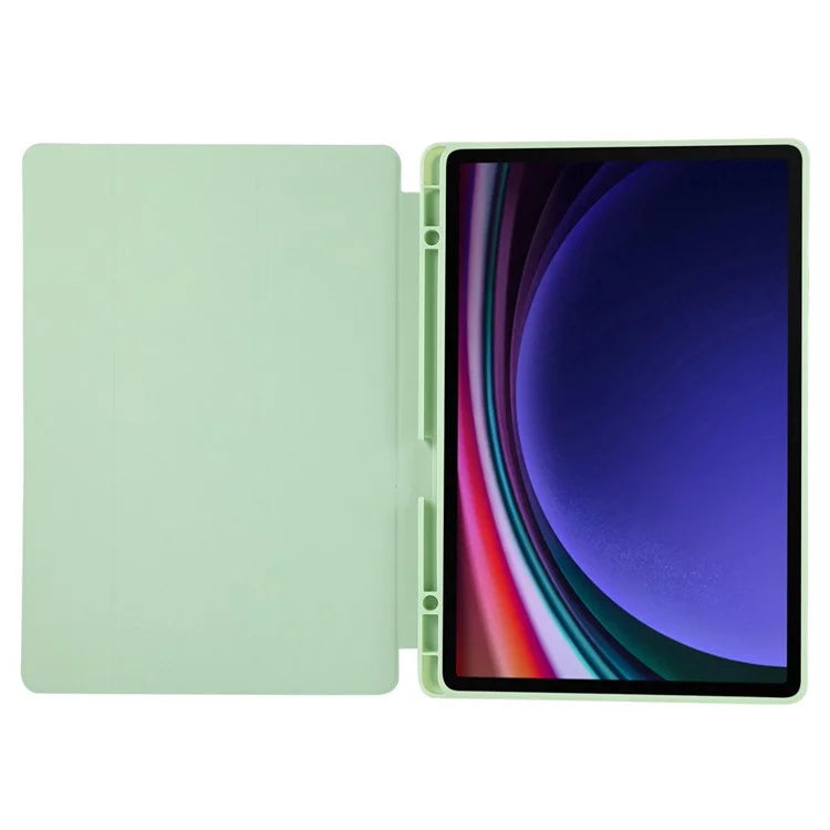 For Samsung Galaxy Tab S9+ / S9 FE+ Case Solid Color Tri-Fold Stand Anti-Drop PU Tablet Cover with Pencil Slot