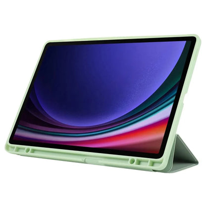 For Samsung Galaxy Tab S9+ / S9 FE+ Case Solid Color Tri-Fold Stand Anti-Drop PU Tablet Cover with Pencil Slot