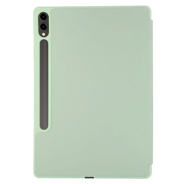 For Samsung Galaxy Tab S9+ / S9 FE+ Case Solid Color Tri-Fold Stand Anti-Drop PU Tablet Cover with Pencil Slot
