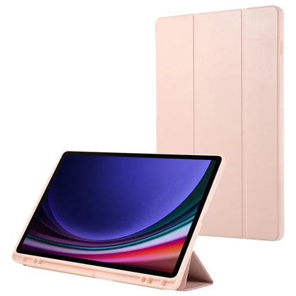 For Samsung Galaxy Tab S9+ / S9 FE+ Case Solid Color Tri-Fold Stand Anti-Drop PU Tablet Cover with Pencil Slot