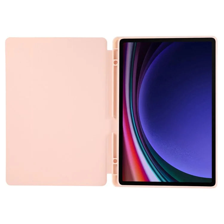 For Samsung Galaxy Tab S9+ / S9 FE+ Case Solid Color Tri-Fold Stand Anti-Drop PU Tablet Cover with Pencil Slot