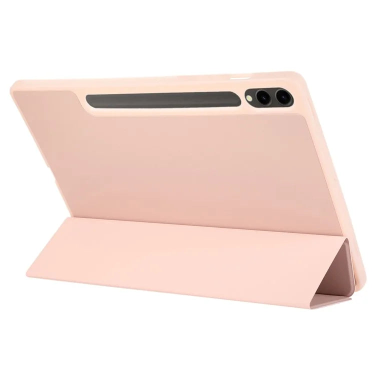For Samsung Galaxy Tab S9+ / S9 FE+ Case Solid Color Tri-Fold Stand Anti-Drop PU Tablet Cover with Pencil Slot