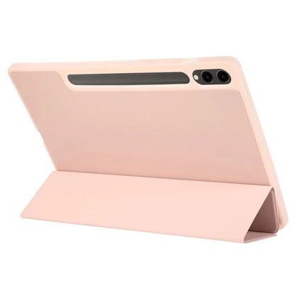 For Samsung Galaxy Tab S9+ / S9 FE+ Case Solid Color Tri-Fold Stand Anti-Drop PU Tablet Cover with Pencil Slot