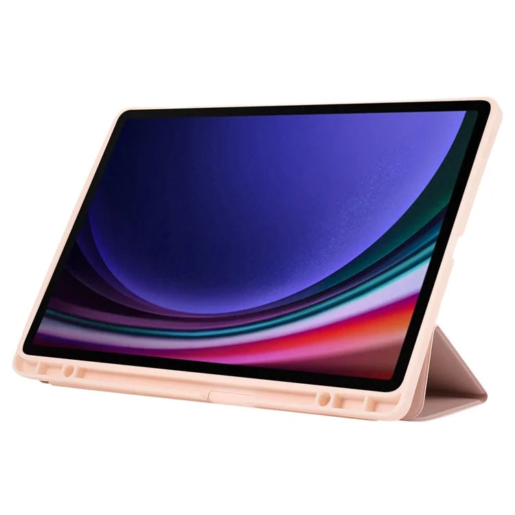 For Samsung Galaxy Tab S9+ / S9 FE+ Case Solid Color Tri-Fold Stand Anti-Drop PU Tablet Cover with Pencil Slot