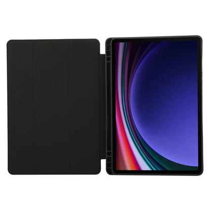 For Samsung Galaxy Tab S9 / Tab S9 FE Tablet Case Tri-Fold Stand Solid Color Shockproof PU Cover with Pencil Slot