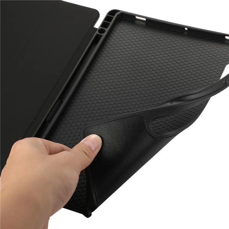 For Samsung Galaxy Tab S9 / Tab S9 FE Tablet Case Tri-Fold Stand Solid Color Shockproof PU Cover with Pencil Slot