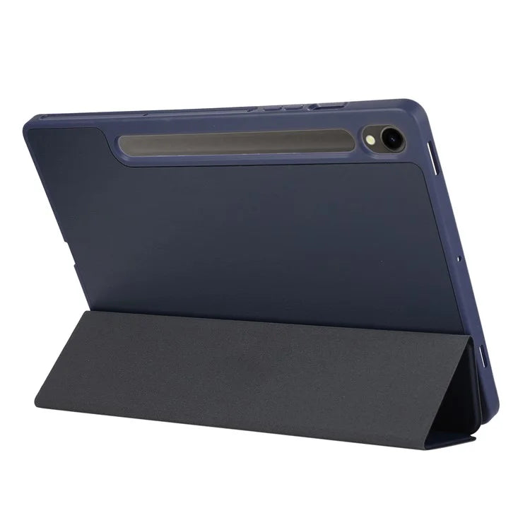 For Samsung Galaxy Tab S9 / Tab S9 FE Tablet Case Tri-Fold Stand Solid Color Shockproof PU Cover with Pencil Slot