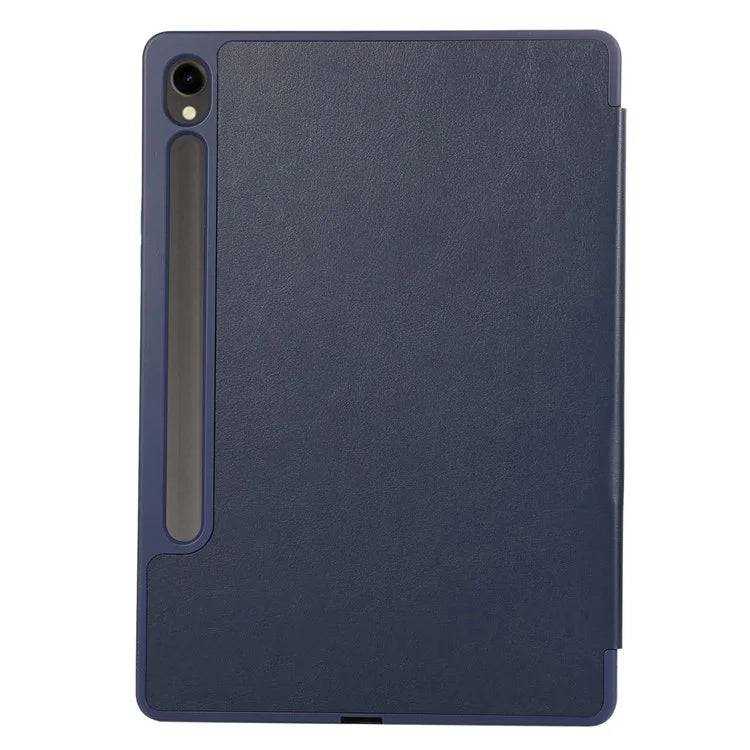 For Samsung Galaxy Tab S9 / Tab S9 FE Tablet Case Tri-Fold Stand Solid Color Shockproof PU Cover with Pencil Slot