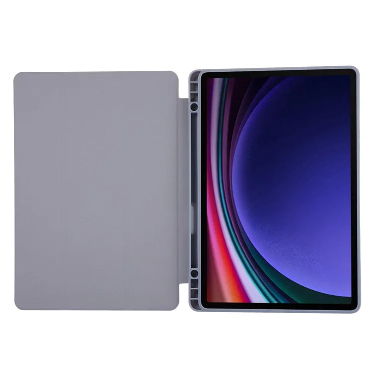 For Samsung Galaxy Tab S9 / Tab S9 FE Tablet Case Tri-Fold Stand Solid Color Shockproof PU Cover with Pencil Slot