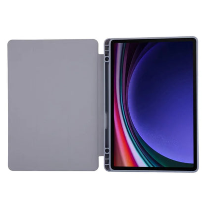 For Samsung Galaxy Tab S9 / Tab S9 FE Tablet Case Tri-Fold Stand Solid Color Shockproof PU Cover with Pencil Slot