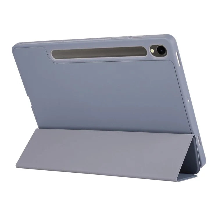 For Samsung Galaxy Tab S9 / Tab S9 FE Tablet Case Tri-Fold Stand Solid Color Shockproof PU Cover with Pencil Slot