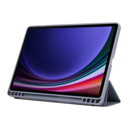 For Samsung Galaxy Tab S9 / Tab S9 FE Tablet Case Tri-Fold Stand Solid Color Shockproof PU Cover with Pencil Slot