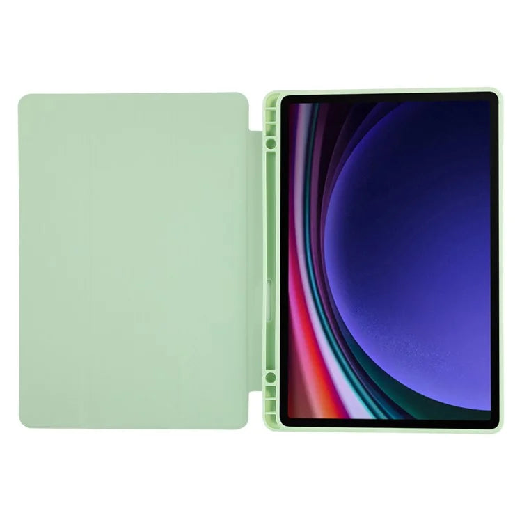 For Samsung Galaxy Tab S9 / Tab S9 FE Tablet Case Tri-Fold Stand Solid Color Shockproof PU Cover with Pencil Slot