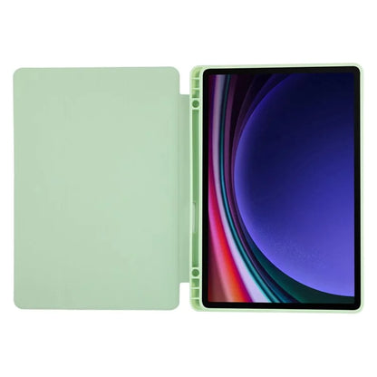 For Samsung Galaxy Tab S9 / Tab S9 FE Tablet Case Tri-Fold Stand Solid Color Shockproof PU Cover with Pencil Slot