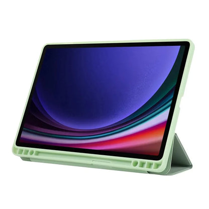 For Samsung Galaxy Tab S9 / Tab S9 FE Tablet Case Tri-Fold Stand Solid Color Shockproof PU Cover with Pencil Slot