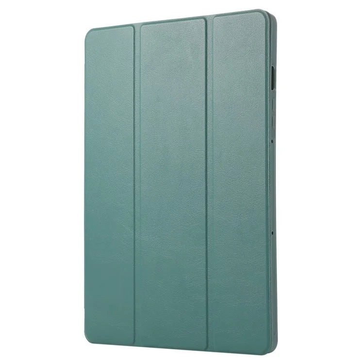 For Samsung Galaxy Tab S9 / Tab S9 FE Tablet Case Tri-Fold Stand Solid Color Shockproof PU Cover with Pencil Slotish Green
