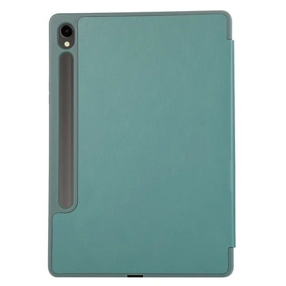 For Samsung Galaxy Tab S9 / Tab S9 FE Tablet Case Tri-Fold Stand Solid Color Shockproof PU Cover with Pencil Slotish Green