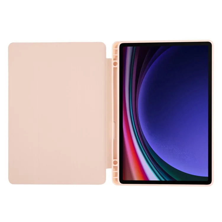 For Samsung Galaxy Tab S9 / Tab S9 FE Tablet Case Tri-Fold Stand Solid Color Shockproof PU Cover with Pencil Slot