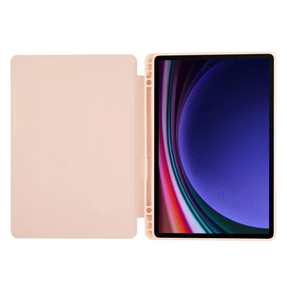 For Samsung Galaxy Tab S9 / Tab S9 FE Tablet Case Tri-Fold Stand Solid Color Shockproof PU Cover with Pencil Slot