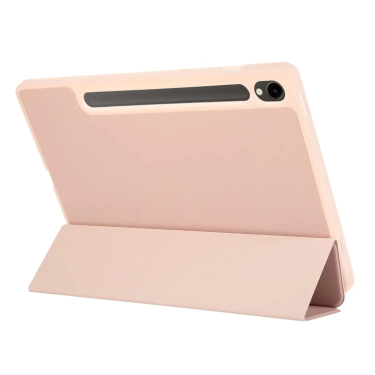 For Samsung Galaxy Tab S9 / Tab S9 FE Tablet Case Tri-Fold Stand Solid Color Shockproof PU Cover with Pencil Slot