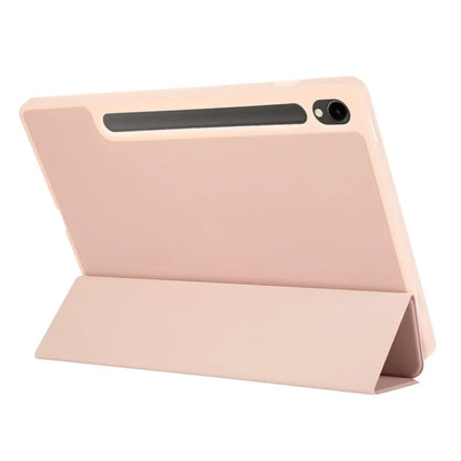 For Samsung Galaxy Tab S9 / Tab S9 FE Tablet Case Tri-Fold Stand Solid Color Shockproof PU Cover with Pencil Slot