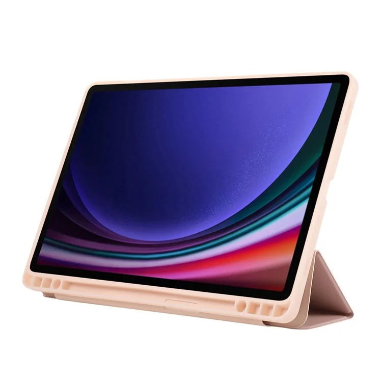 For Samsung Galaxy Tab S9 / Tab S9 FE Tablet Case Tri-Fold Stand Solid Color Shockproof PU Cover with Pencil Slot