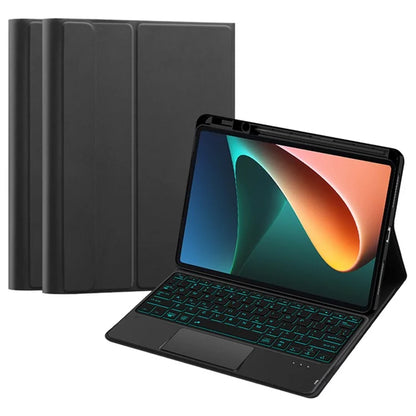 For Xiaomi Pad 5 Case Pen Slot Leather Tablet Cover with Touchpad Backlit Bluetooth Keyboard