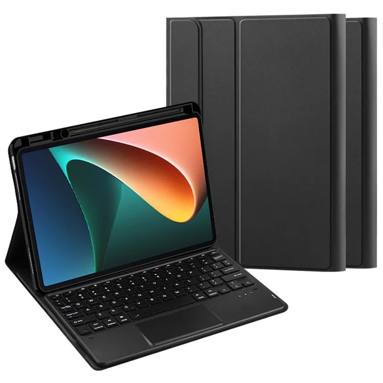 For Xiaomi Pad 5 Case Pen Slot Leather Tablet Cover with Touchpad Backlit Bluetooth Keyboard