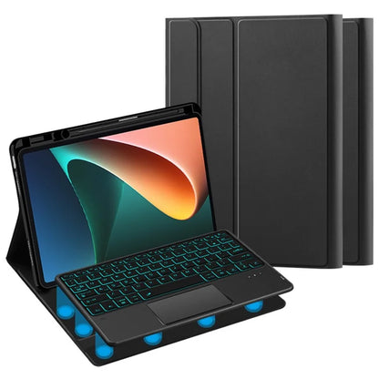 For Xiaomi Pad 5 Case Pen Slot Leather Tablet Cover with Touchpad Backlit Bluetooth Keyboard