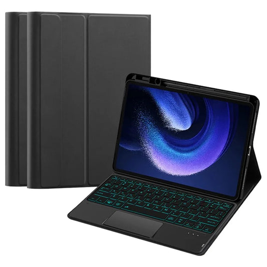 For Xiaomi Pad 6 Leather Case Pen Slot Stand Cover with Detachable Touchpad Backlit Keyboard