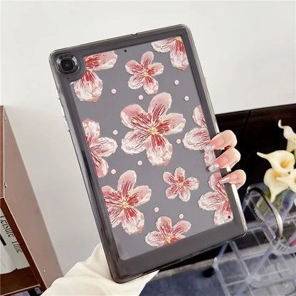 For Samsung Galaxy Tab S6 Lite (2024) / S6 Lite (2022) / S6 Lite (2020) P610 P615 Case Oil Painting Flower Tablet Cover and Pearl
