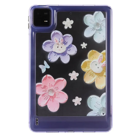 For Xiaomi Pad 6 Case Oil Painting Flower Pattern PC+TPU Tablet Cover and Rabbit