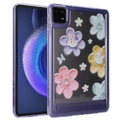 For Xiaomi Pad 6 Case Oil Painting Flower Pattern PC+TPU Tablet Cover and Rabbit