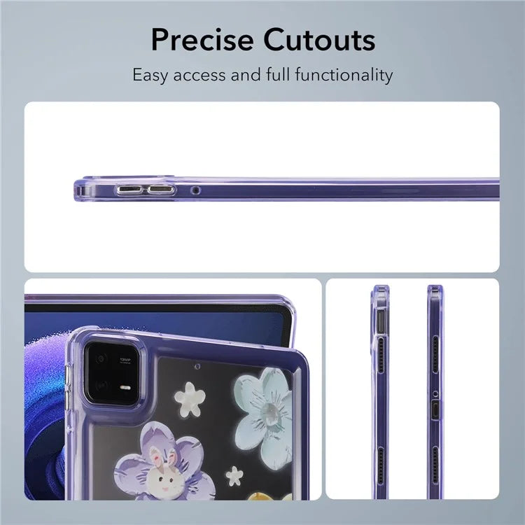 For Xiaomi Pad 6 Case Oil Painting Flower Pattern PC+TPU Tablet Cover and Rabbit