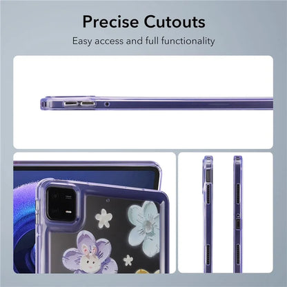 For Xiaomi Pad 6 Case Oil Painting Flower Pattern PC+TPU Tablet Cover and Rabbit