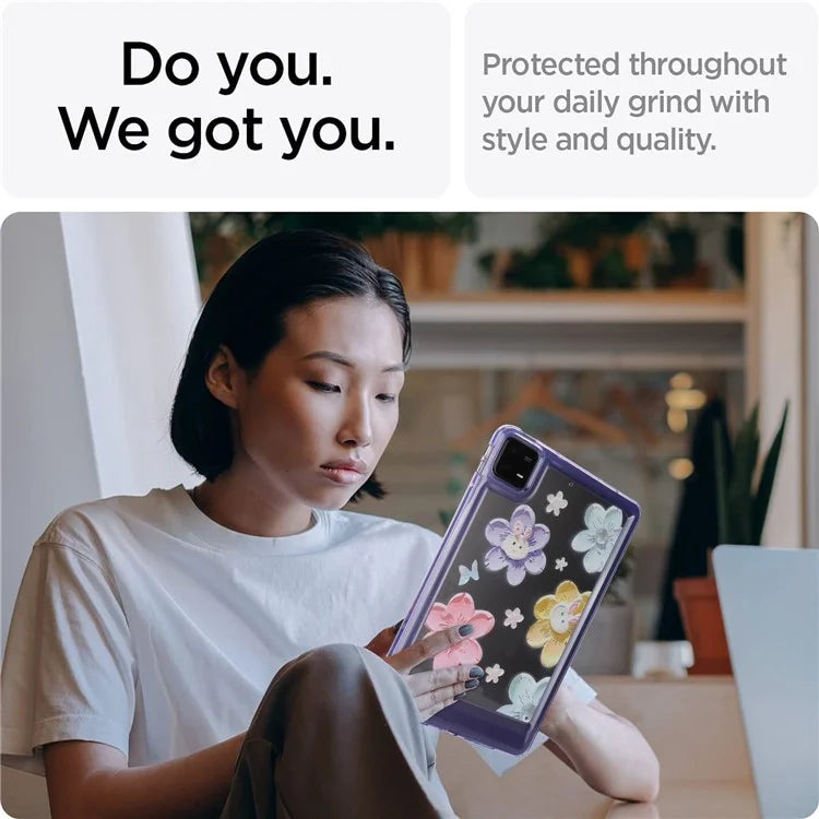 For Xiaomi Pad 6 Case Oil Painting Flower Pattern PC+TPU Tablet Cover and Rabbit