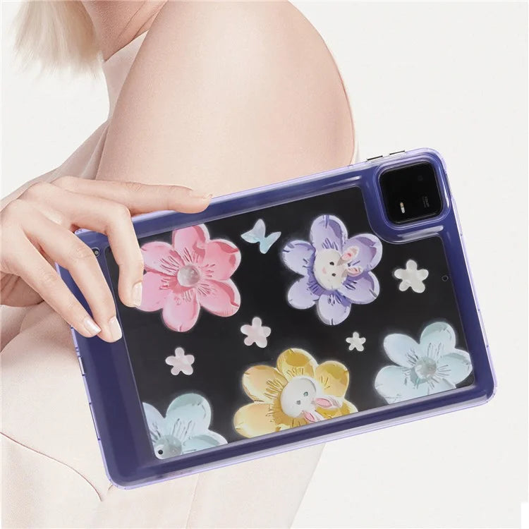 For Xiaomi Pad 6 Case Oil Painting Flower Pattern PC+TPU Tablet Cover and Rabbit