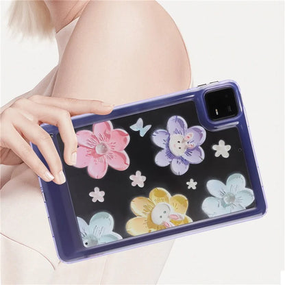 For Xiaomi Pad 6 Case Oil Painting Flower Pattern PC+TPU Tablet Cover and Rabbit