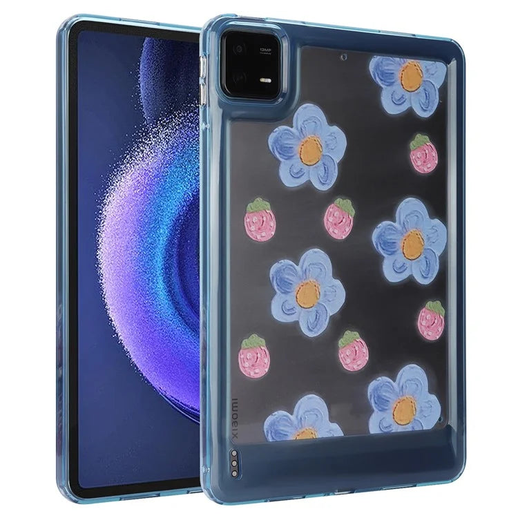 For Xiaomi Pad 6 Case Oil Painting Flower Pattern PC+TPU Tablet Cover and Strawberry