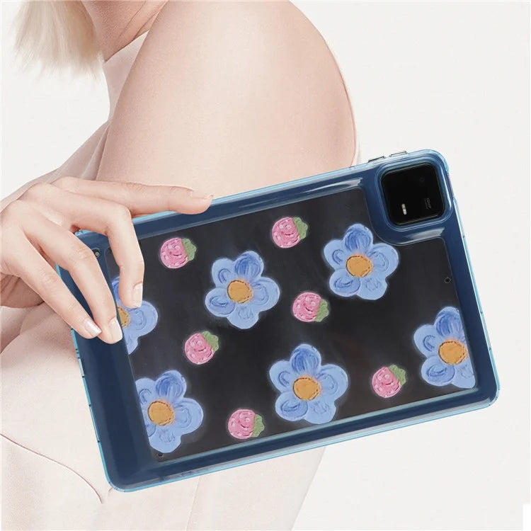 For Xiaomi Pad 6 Case Oil Painting Flower Pattern PC+TPU Tablet Cover and Strawberry