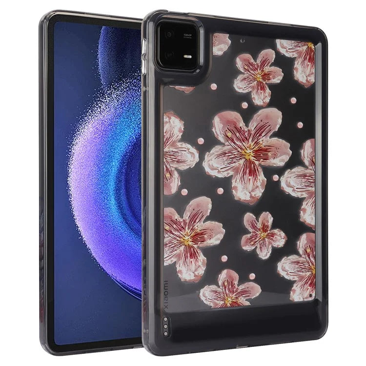 For Xiaomi Pad 6 Case Oil Painting Flower Pattern PC+TPU Tablet Cover and Pearl