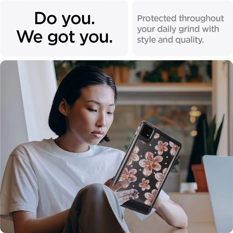 For Xiaomi Pad 6 Case Oil Painting Flower Pattern PC+TPU Tablet Cover and Pearl