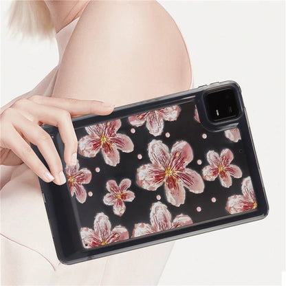 For Xiaomi Pad 6 Case Oil Painting Flower Pattern PC+TPU Tablet Cover and Pearl